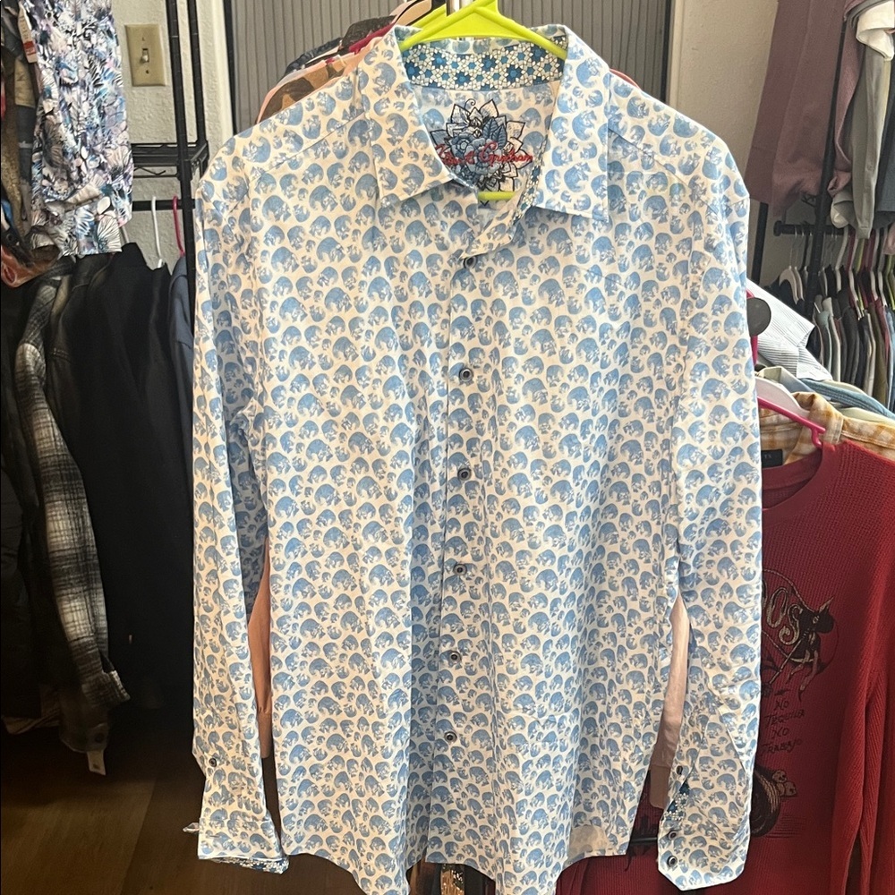 Robert Graham Blue and White Skull Patterned LS Shirt